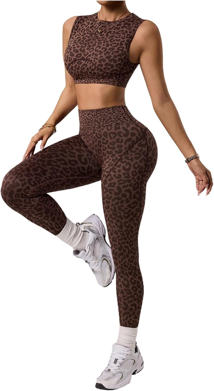 WDIRARA Leopard Workout Tracksuit